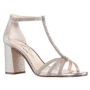 New Nina Haviva Block Heels, Strappy Dress Sandals in silver metallic size 6m